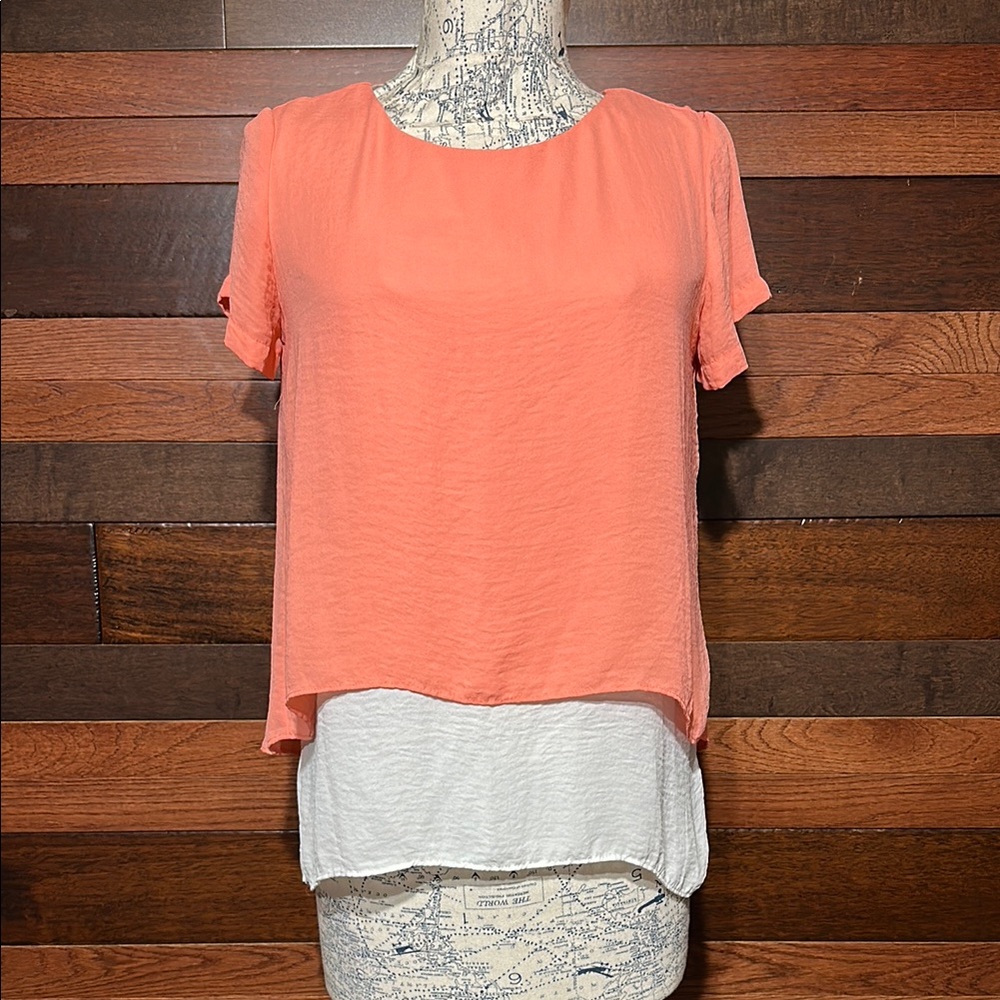 a.n.a Asymmetrical Orange and White Blouse